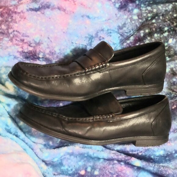 LAST CHANCE - BLACK PENNY LOAFERS 8 Academia Classic Slippers Hard Sole Leather - Picture 3 of 8